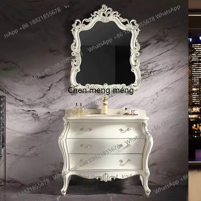 F150 European antique bathroom cabinet oak solid wood floor cabinet, red oak simple European bathroom cabinet wash basin