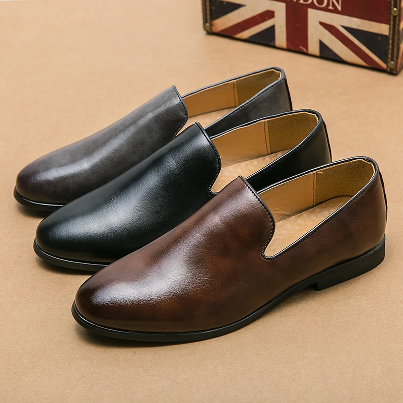 

2023 New Elegant Fashion Loafers Simple Business Brown Men's Leather Shoes Wear Resistant Casual Driving Shoes Free Shipping