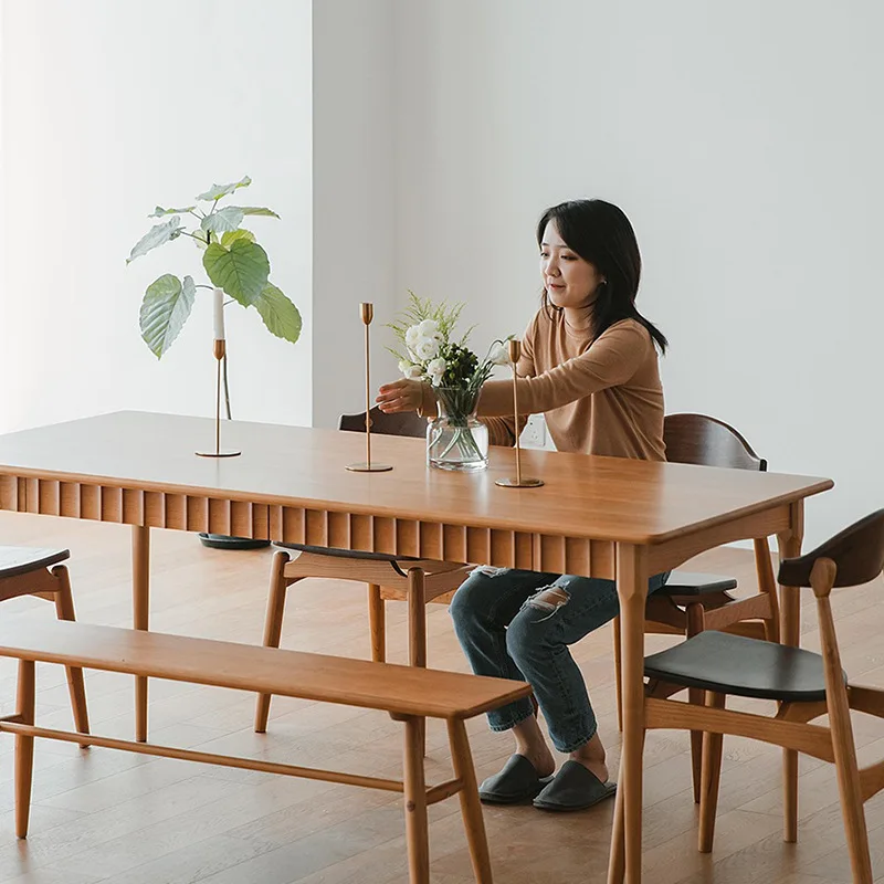 

Обеденный стол и стулья из массива дерева в скандинавском стиле, современный минимализм, японский стиль, для небольшой семьи, из вишневого дерева