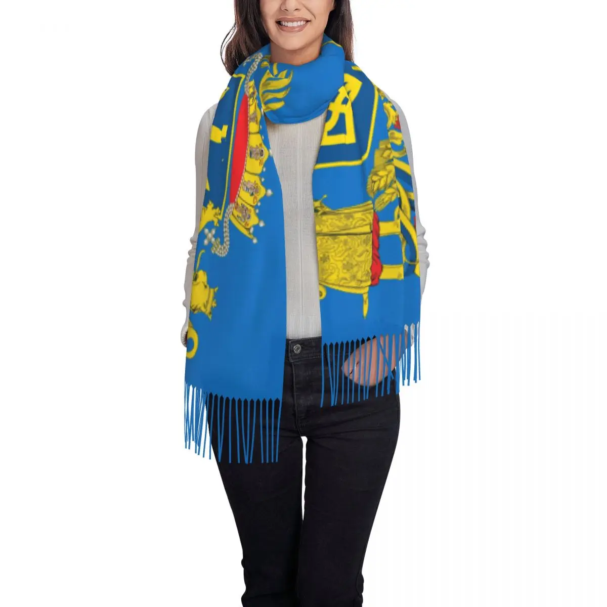 Coat Of Arms Ukraine Scarf Wrap for Women Long Winter Fall Warm Tassel Shawl Unisex Ukrainian Flag Scarves