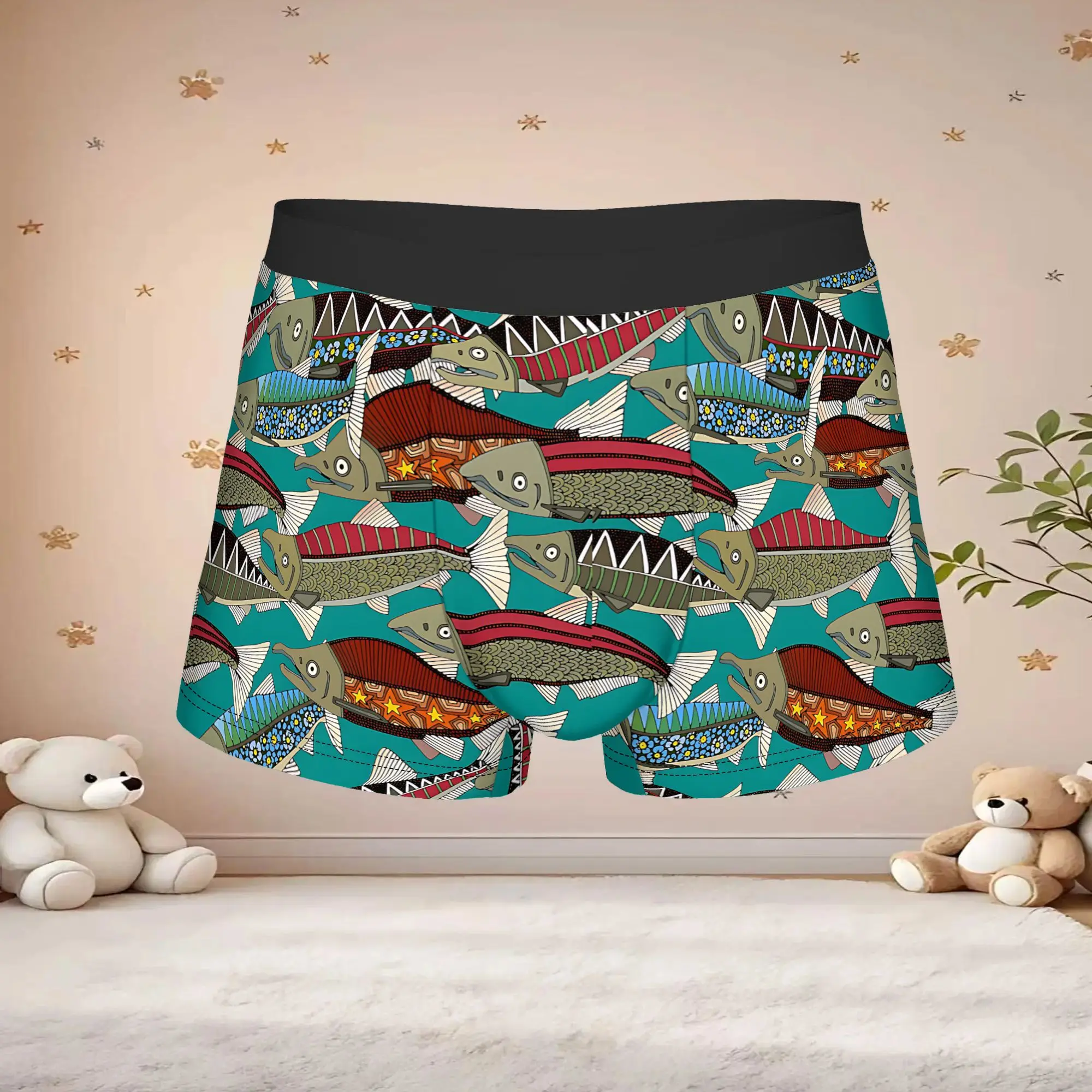 1pc Popular Alaskan Salmon Teal boxers  Personalized Panties Men's Underwear Ventilate Shorts Boxer Briefs