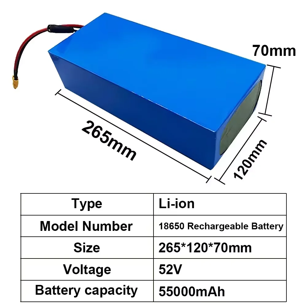 NEW 52V 14S4P 55000mah 18650 2000W Lithium Battery for Balance Car, Bike, Scooter, Tricycle (with Bms 58.8V Charger)