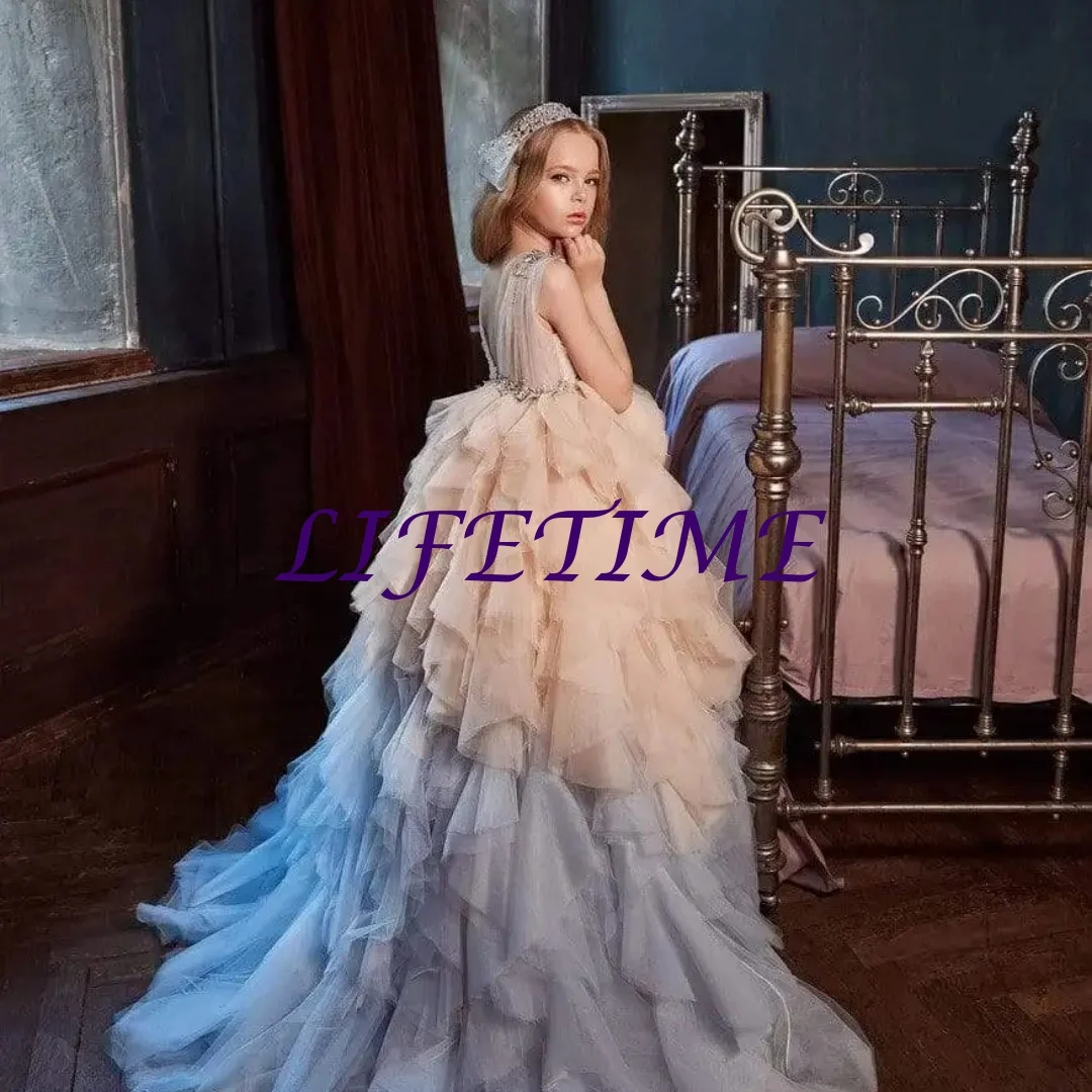 

Ruffled Girls Pageant Dresses Ball Gown Beaded Flower Girl Dresses For Weddings First Communion Dresses Kids Baby Customized