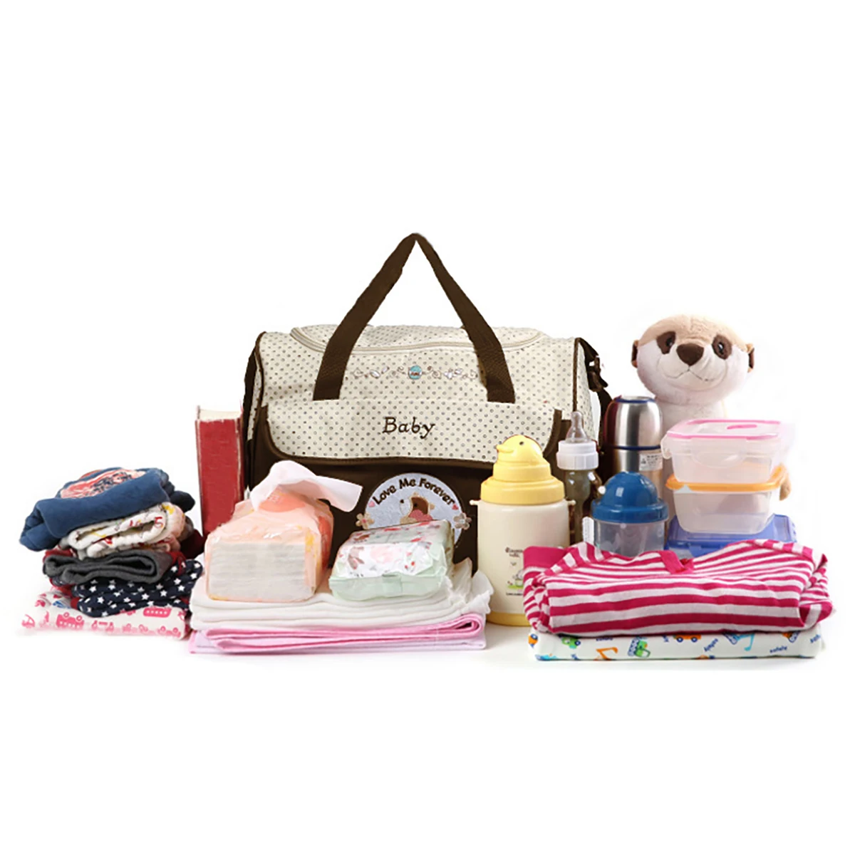 Fashionable printed mommy bag five piece set, large capacity multifunctional one shoulder crossbody bag, outdoor diaper bag