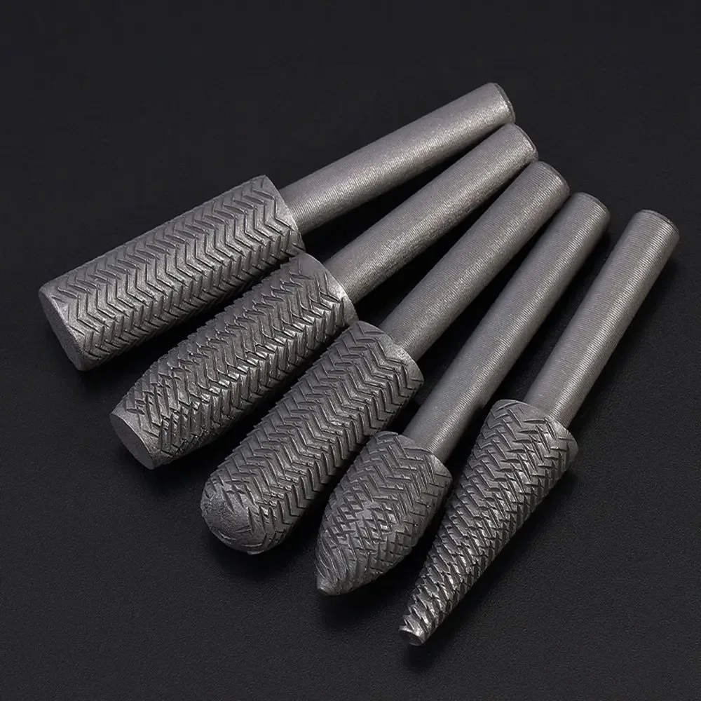 5pcs Rotary Steel File 6mm Shank Wood Drill Bits Burrs Metal Grinding Grooved Sanding Engraving Milling Polish Tool