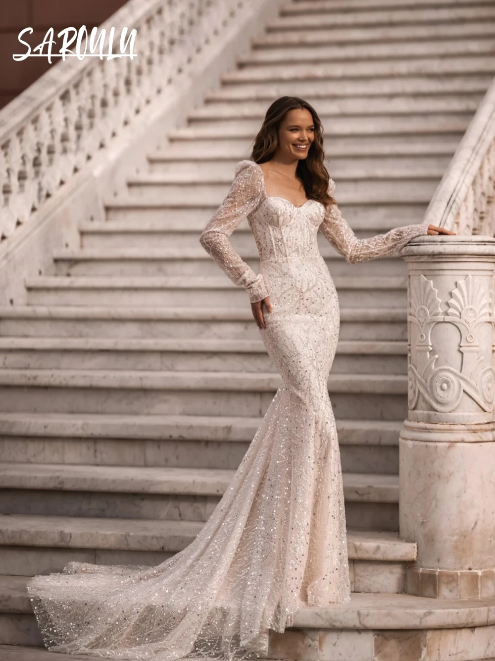 

2025 Sweet Mermaid Wedding Dress Shiny Appliques No Veil Bride Robe Chic Corset Floor-length Bridal Gown Vestidos De Novia