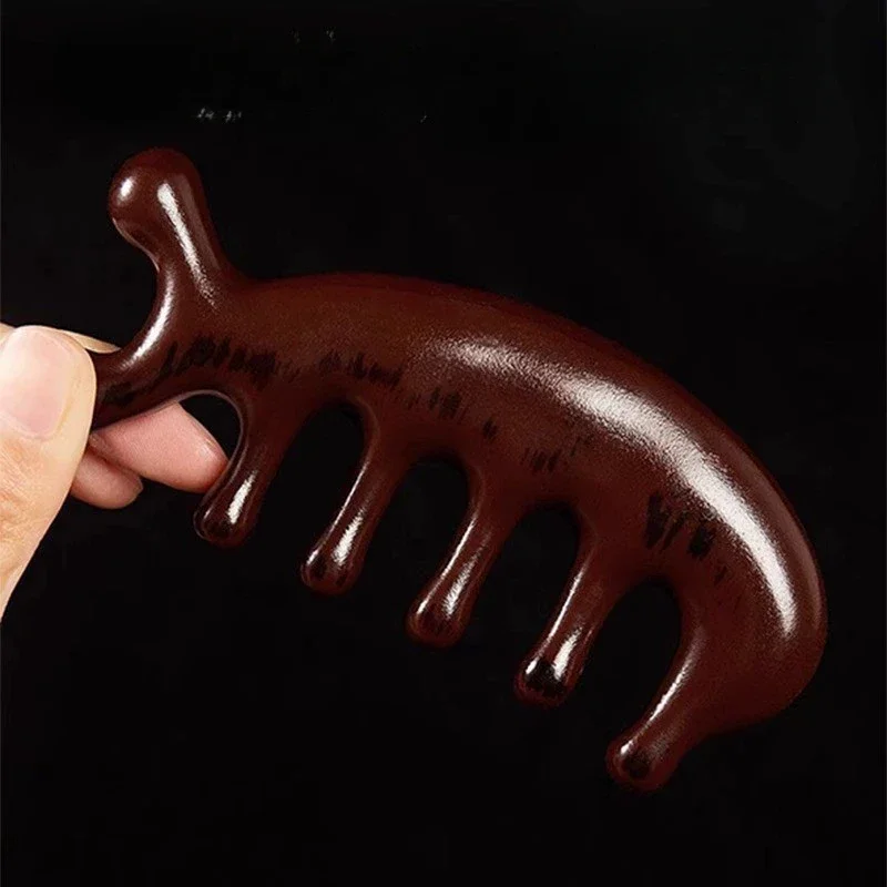 Sandalwood Five-Teeth Massage Comb Head Meridian Dredging Whale Shape Ergonomic Design Whole Body Multifunctional Massage Tool
