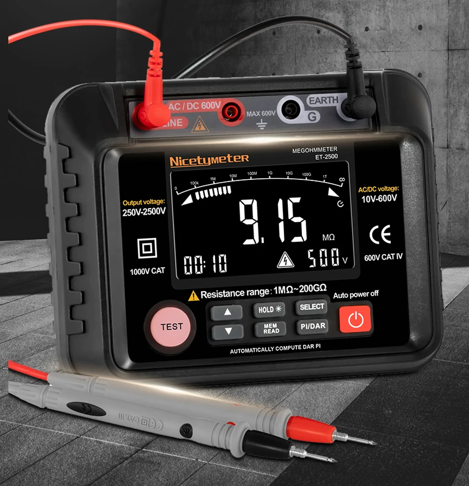 High Voltage Insulation Meter  Resistance Testers 250V 500V 1000V 2000V 2500V With PI DAR and Data Storage