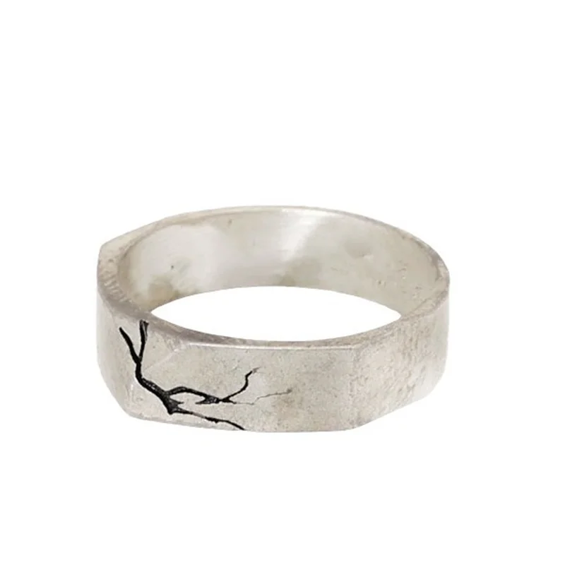 Vintage Cracked Ring For Men Biżuteria Regulowany otwór Męski palec wskazujący Srebrny 925 Prezenty urodzinowe dla chłopaka