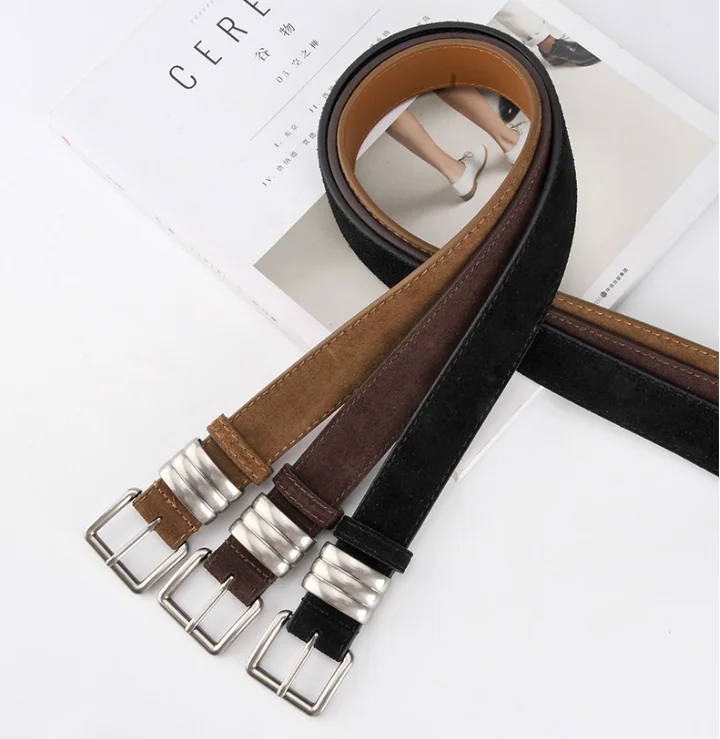 ผู้หญิงหัวเข็มขัดเงิน Faux Suede ของแท้หนังรัดตัวหญิง Cummerbund Coat เข็มขัดชุด Decration เข็มขัดแคบ J1031