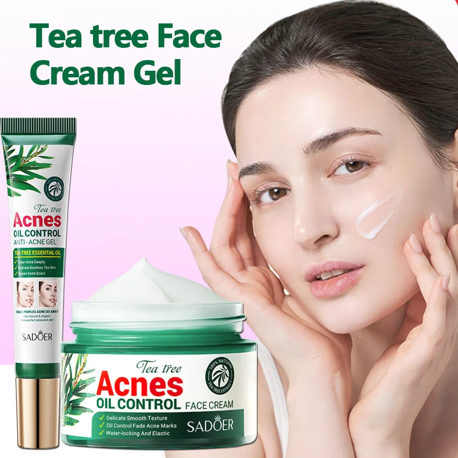 Tea Tree Acne Removing Cream Facial Skincare Oil Control Face Gel Creams Hydrating Moisturizing Facial Cream Skin Care Set