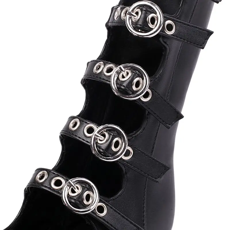 ORCHA LISA Brand Female Sandals Square Toe Chunky Heels 10.5cm Platform Zipper Belt Buckles Large Size 41 42 43 Fashion Bota