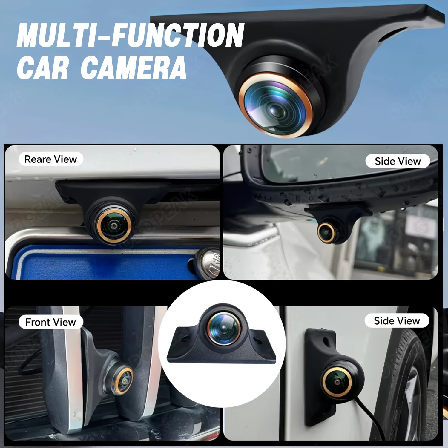 1080P AHD Fisheye-Rückfahrkamera für Autos - Full HD Nachtsicht, 170° °   Weitwinkel, Einparkhilfe vorne und hinten, goldene Linse
