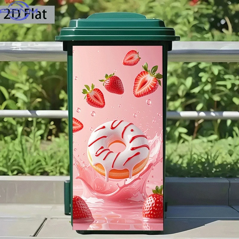 2D Flat Printing 1pc 2D Pattern Printed Kitchen Trash Can Sticker xcm Strawberry Donut Themed Kitchen Home Decor Wallpaper Sel