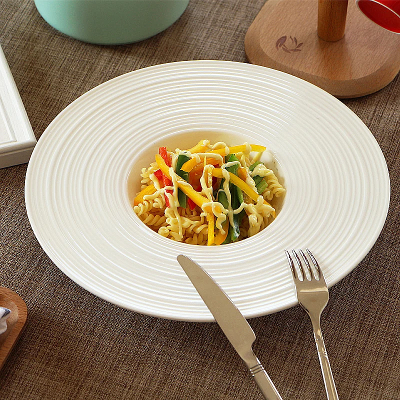 

Straw Hat Plate White Round Ceramic Plates Pasta Dinner Dessert Bowl Fruit Salad Decorative Tableware