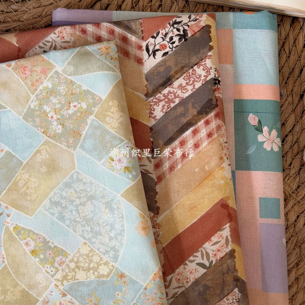 145x50cm Vintage-Blumen-Baumwollstoff 40S Digitaldruck für DIY-Kleidung, Taschen, Haarschleifen, Bastelzubehör, Nähstoff – Detail 1