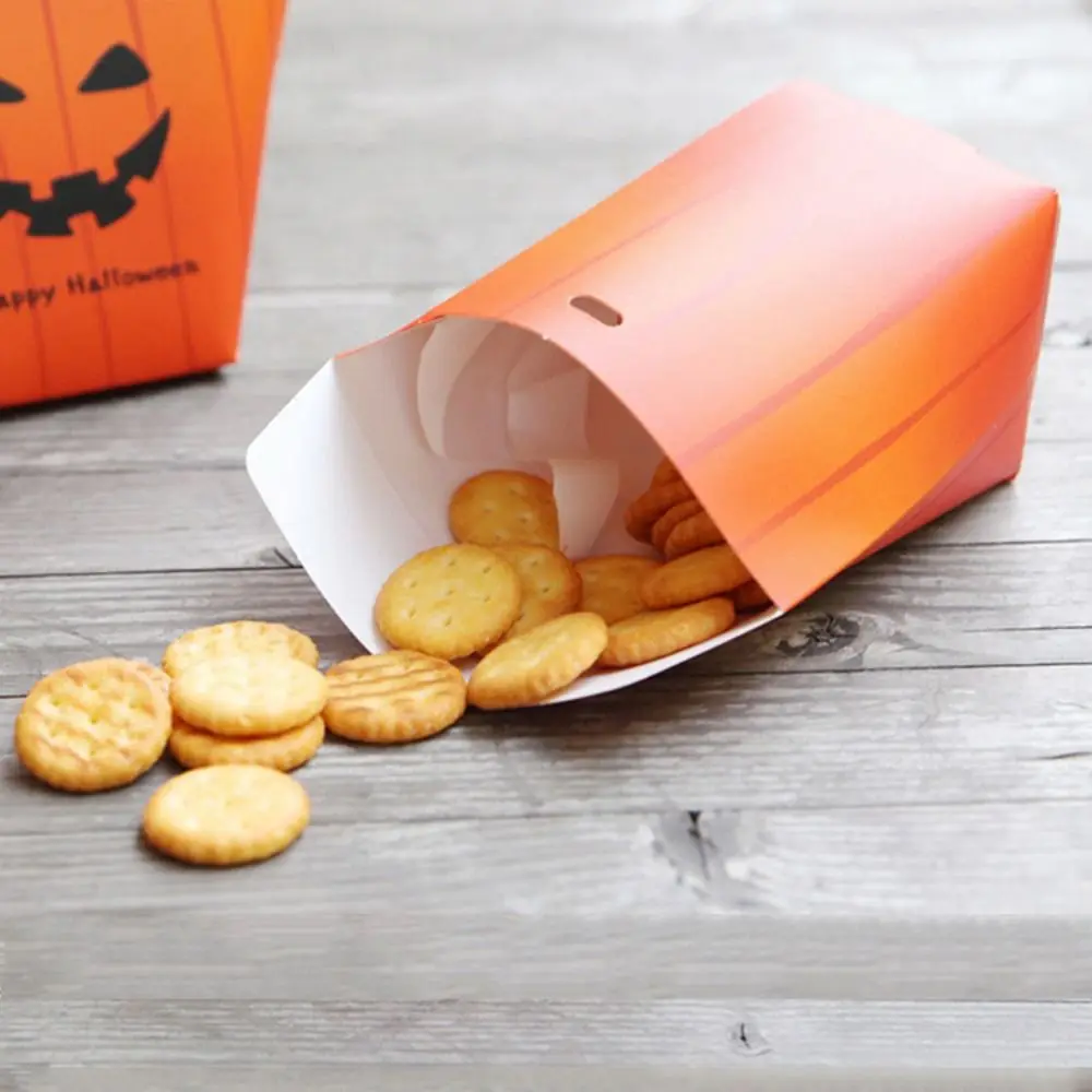 10 Pcs Cardboard Halloween Candy Box Easy To Assemble Ribbons Portable Packaging Bag Durable Widely use