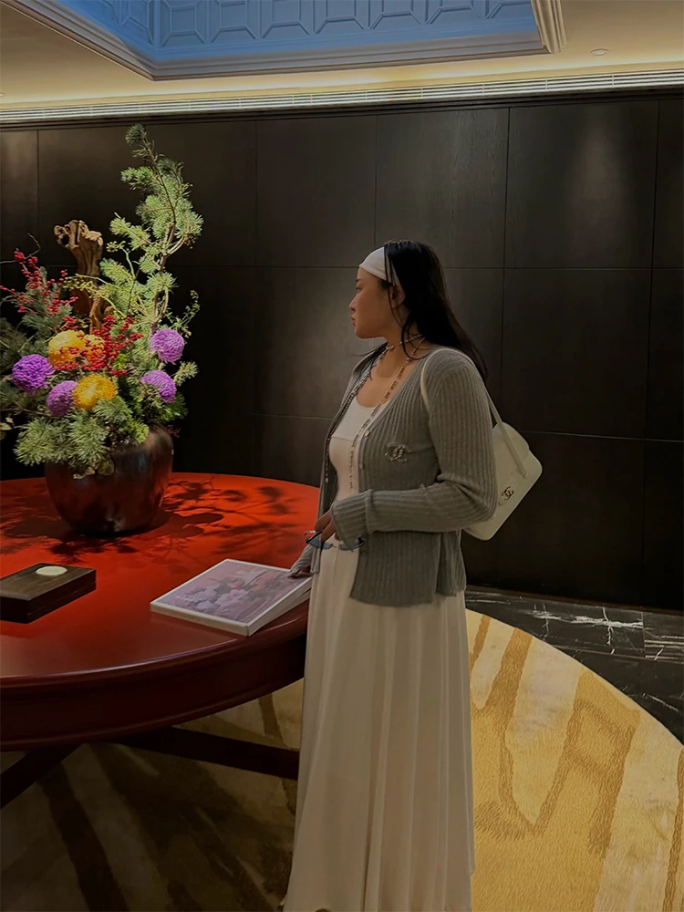 

Повседневный вязаный кардиган свободного кроя, приталенный, разноцветный, простой стиль, с длинными рукавами, женский, больших размеров, от Pencil Little Xing