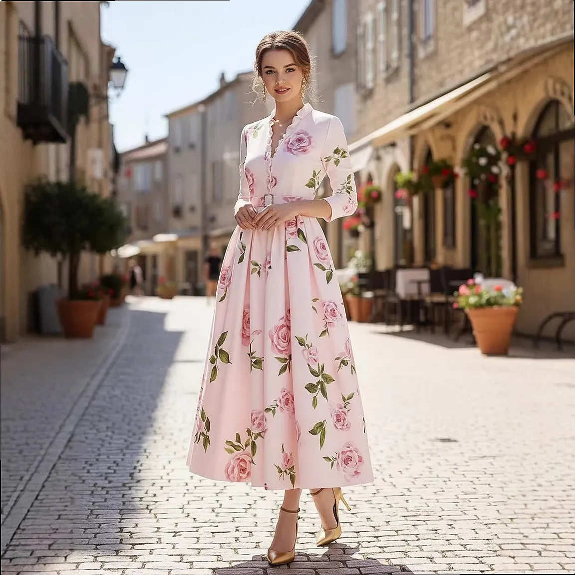 Print V-Neck A-Line Dress Maxi Dress Floral Vintage Elegant Waist Dresses