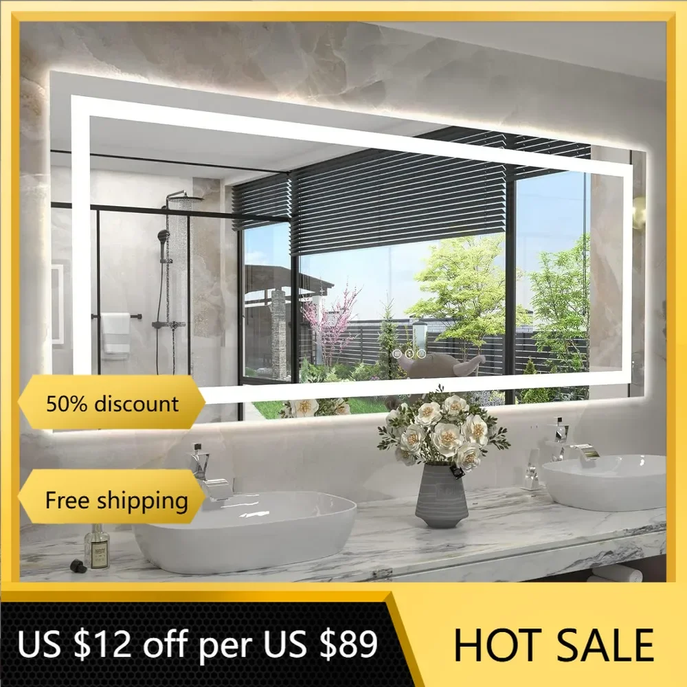 

LED Bathroom Mirror for Wall 72x 40, Large Lighted Vanity Mirror with Lights, Dimmable, Anti-Fog, Shatter-Proof, ETL Listed