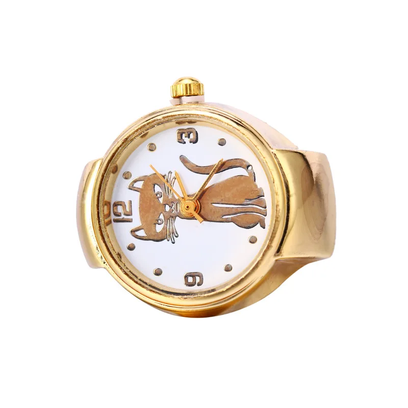Love Finger Watch Mini Small Elastic Strap Alloy Watches Female Rings Jewelry Clock Gold Flower Women Quartz Rose Watch Ring
