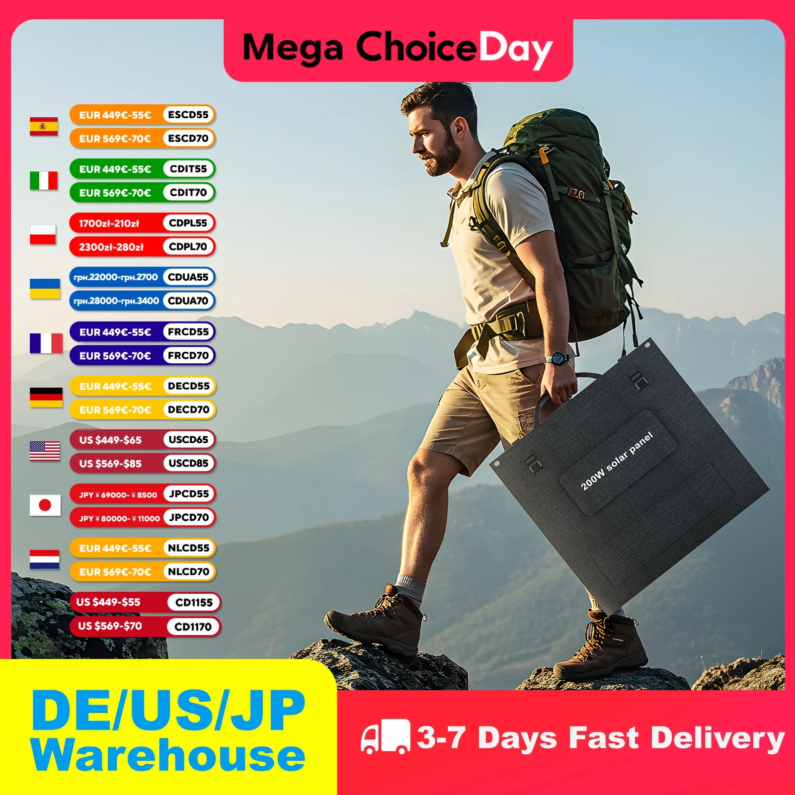 

SOLARPLAY 200W Flexible Solar Panels Outdoor Emergency Power Supply IP65 Waterproof Portable Folding Bag for RV Camping Fishing