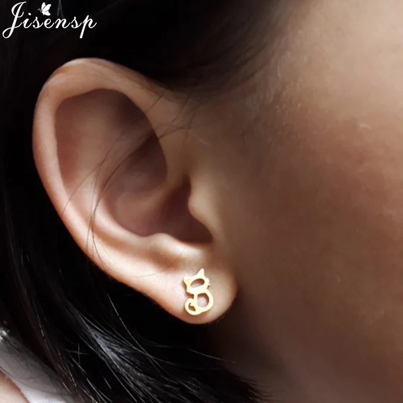4Pairs/Lot Golden Stainless Steel Dinosaur Stud Earrings for Women Cute Butterfly Ghost Leaf Earing Dog Paw Ear Piercing Jewelry