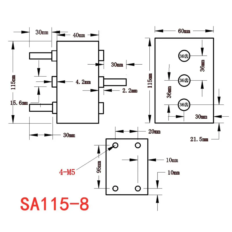 Dual output transmission splitter SA115-8180 ° reversible parallel axis gearbox