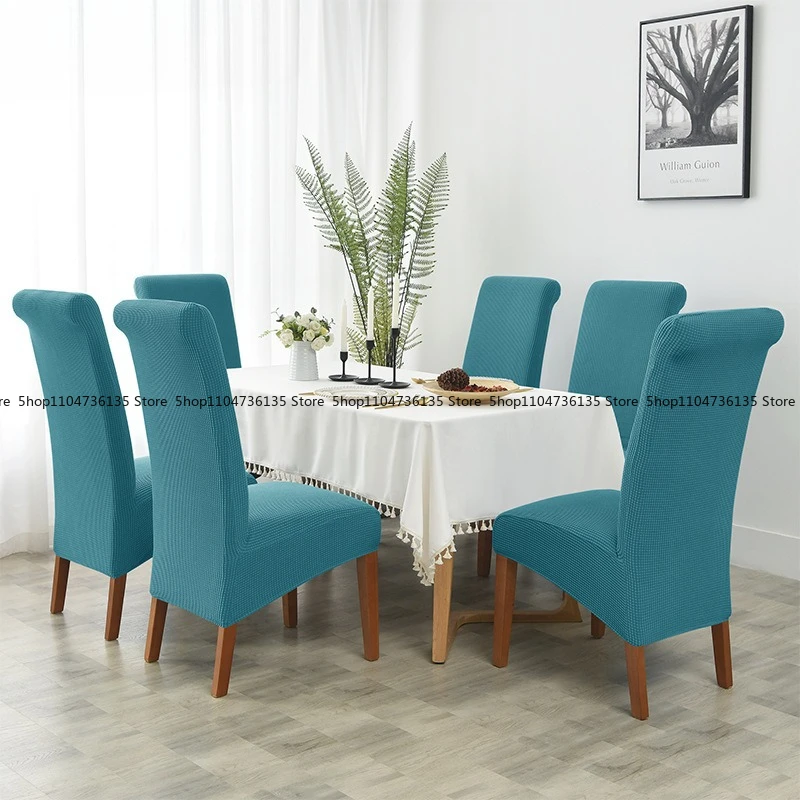 Elastic Home Hotel Dining Chair Sleighback  High Back Chair Cover，Corn Kernel Style Flannel, High Back
