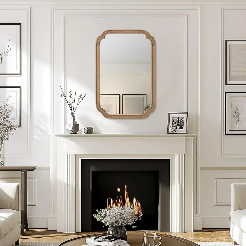 Rechteckiger Wandspiegel mit gewelltem Eckenbogen und Holzrahmen, 20 x 30, für Eingangsbereich, Wohnzimmer, Schlafzimmer, Heimdekoration