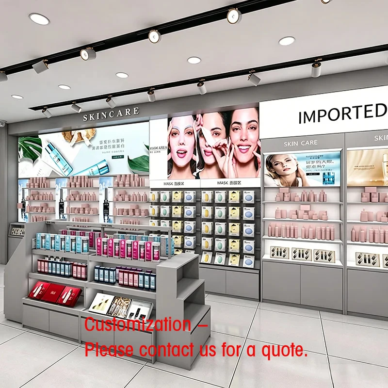 

custom.Cosmetics Skin Care Product Display Cabinet Beauty Shop Shelf Cabinet Wooden Baking Varnish Mid Island showca