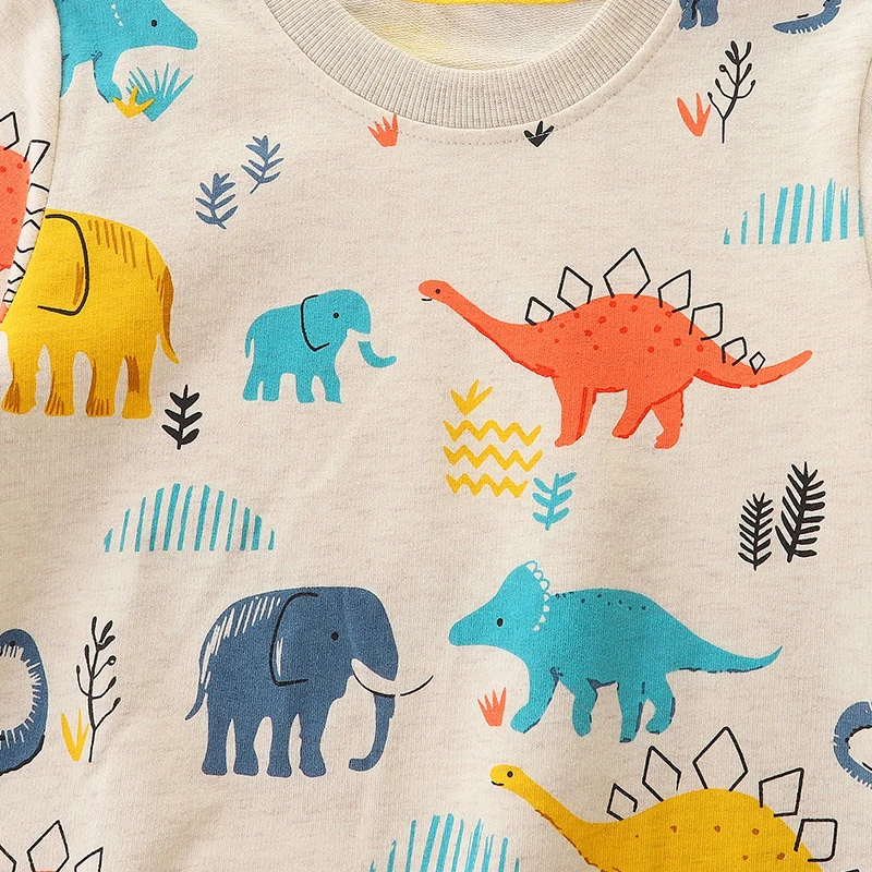 1-Piece Autumn Boys\' Long Sleeved Sweatshirt With European And American Style Knitted Cotton Cartoon Dinosaur Print 2-7Y