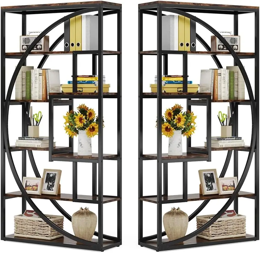 

Bookshelf, Industrial 5-Tier Etagere Bookcase, 70.8" Tall Bookshelf with 8 Storage Shelf, Book Shelf Display Tack Shelving Unit