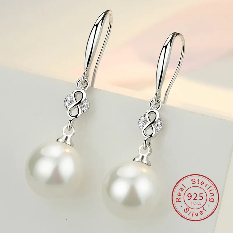 Fashion Female Earring 925 Sterling Silver Eternal Endless Infinity Long Tassel Pearl Earrings for Women Ear Accessories Jewelry