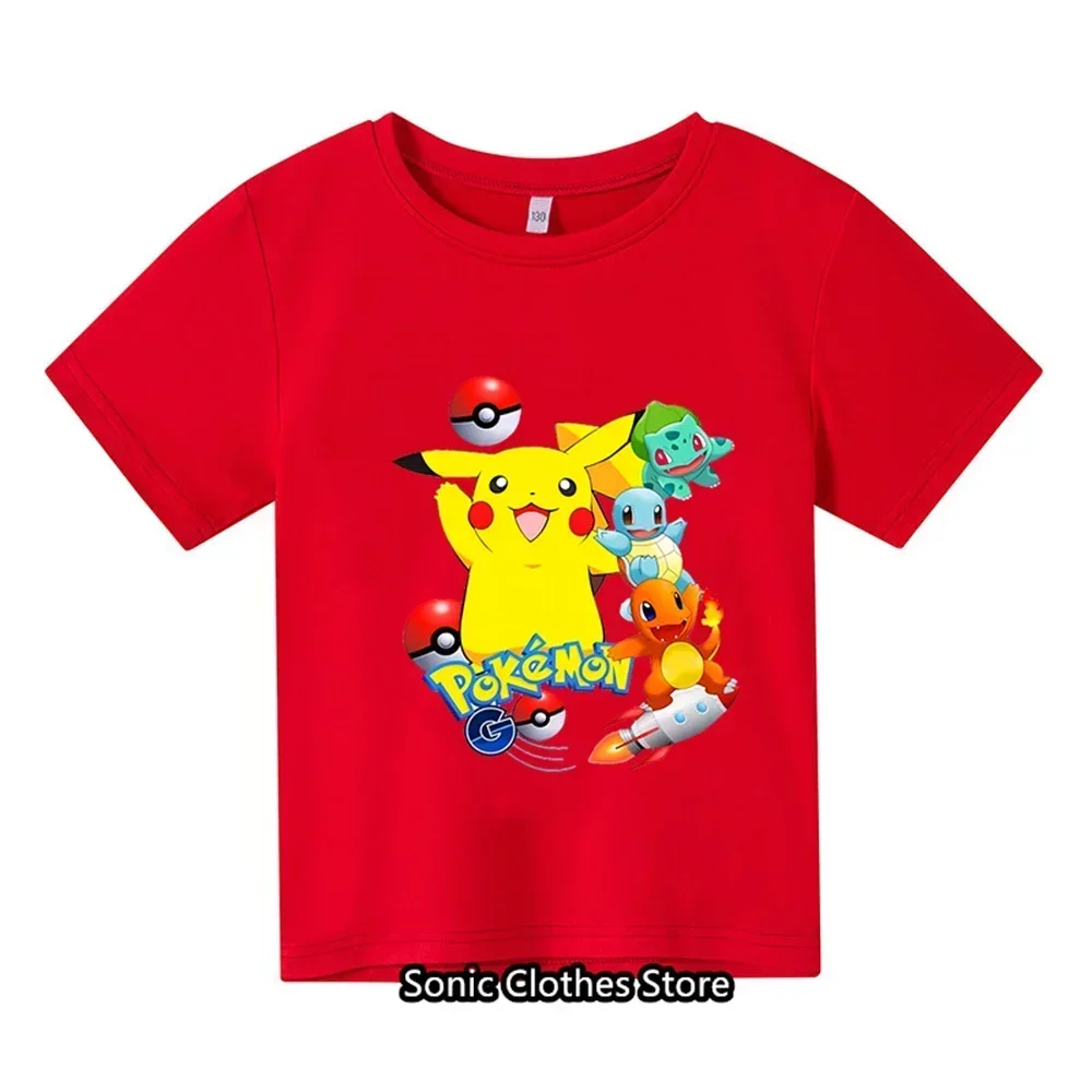 Summer New 3-14 Year Old Children\'s Pokemon Fashion Clothing Boys Short Sleeved Pikachu T-shirts Girls Casual T-shirts