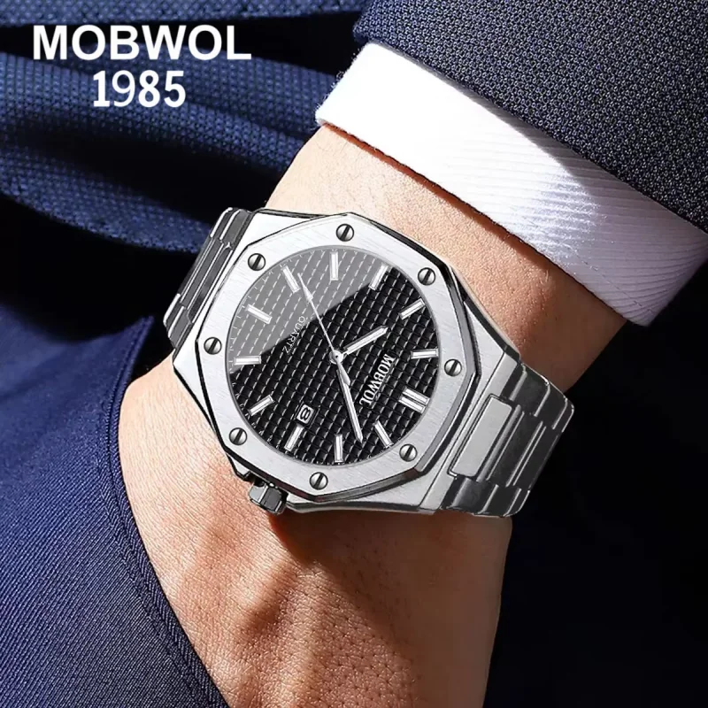 

MOBWOL Simple and Fashionable Large Dial Men's Business Calendar Watch