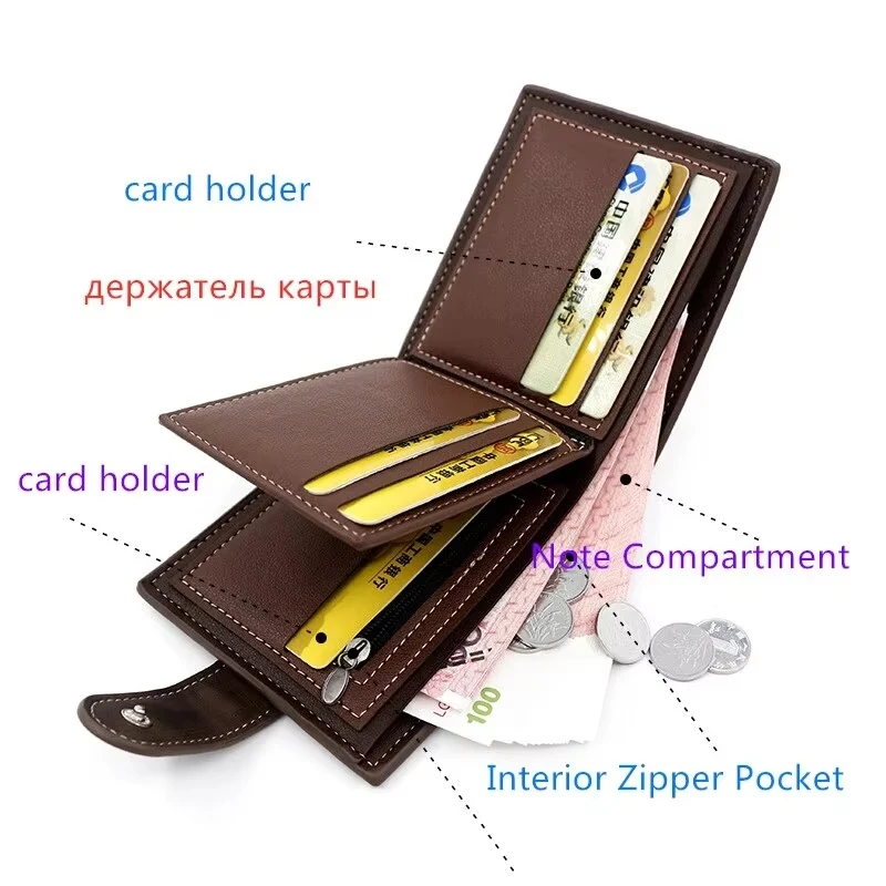 

Men's PU Leather Wallet with Hasp - Short Male Purse Business Card Holder Money Bag for Credit Cards And Business Use