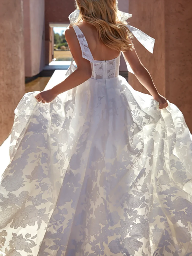 Classic Square Collar Applqiuins Sleeveless Bow A-Line Customized