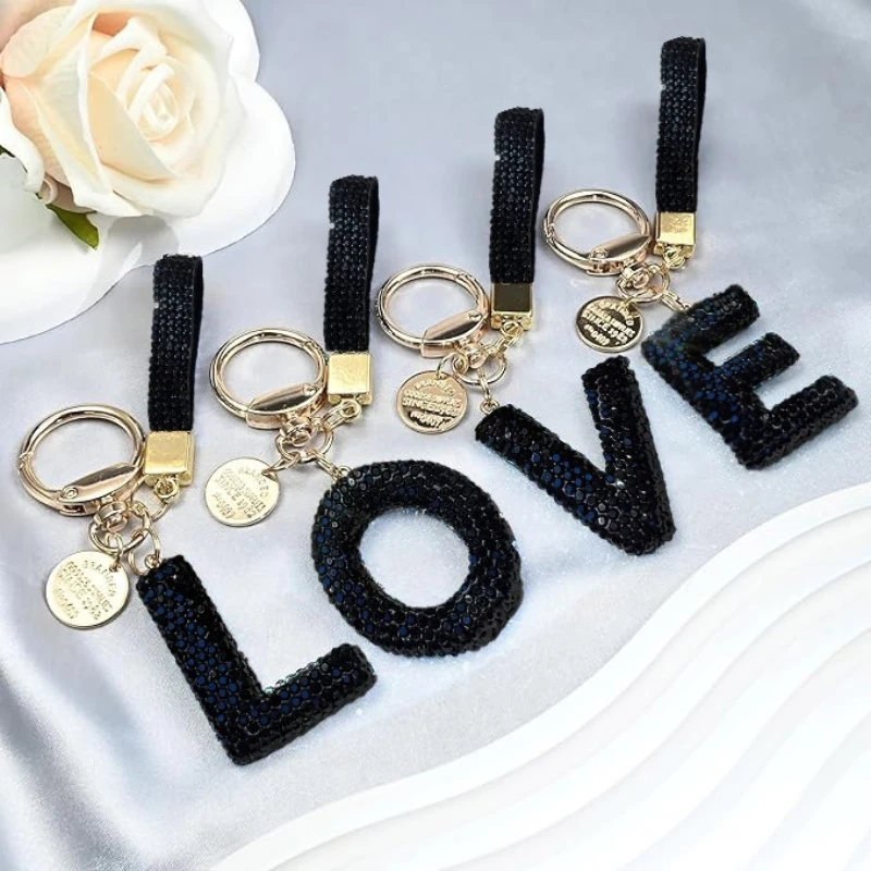 1pcs Bling Rhinestone Letter Keychain Crystal Alphabet Pendant Strap Lobster Clasp Key Ring Personalized Bag Charm for Women