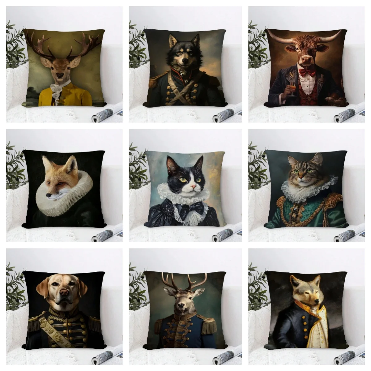 1pc Whimsical Renaissance Animal Decorative Pillow Cover, 2D Double Sided Pattern Print Polyester Throw Pillow Case for Living R