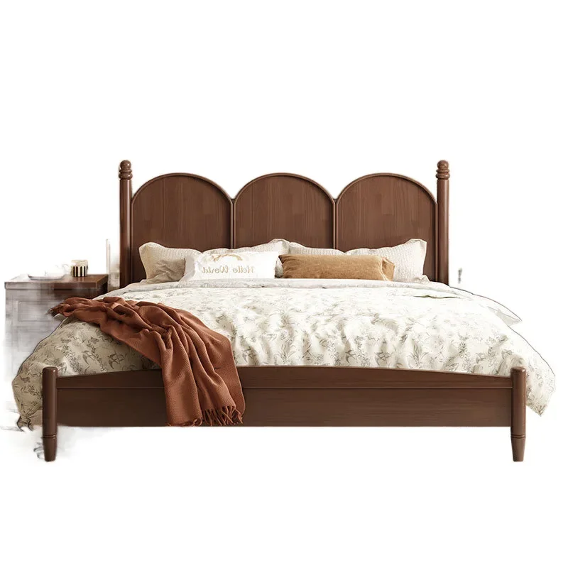 

Retro American solid wood bed, double bed, modern minimalist medium and ancient style