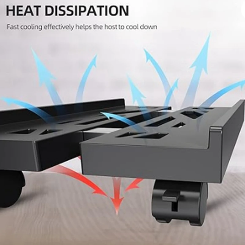 Adjustable Mobile CPU Stand, Ventilated Computer Tower Stand PC Tower Stand with 4 Caster Wheels, Under Desk Holder-A56M
