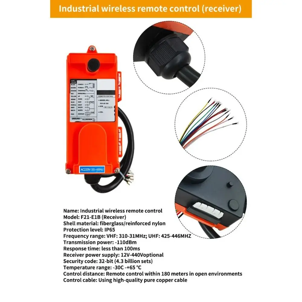 F21-E1B Wireless Crane Remote Control 380V/20V/36V/440V 8 Buttons Electric Lift Hoist Wireless Switch Receiver Waterproof