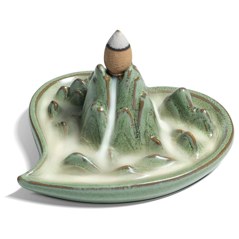 Waterfall Backflow Incense Burner Ceramic, Handmade Small Censer Incense Cone Holder Fountain, Aromatherapy Ornament Easy To Use