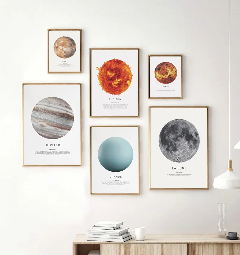 Simple Universe Future Different Planets Earth Moon Detailed Description Poster Canvas Painting Wall Art Pictures Home Decor