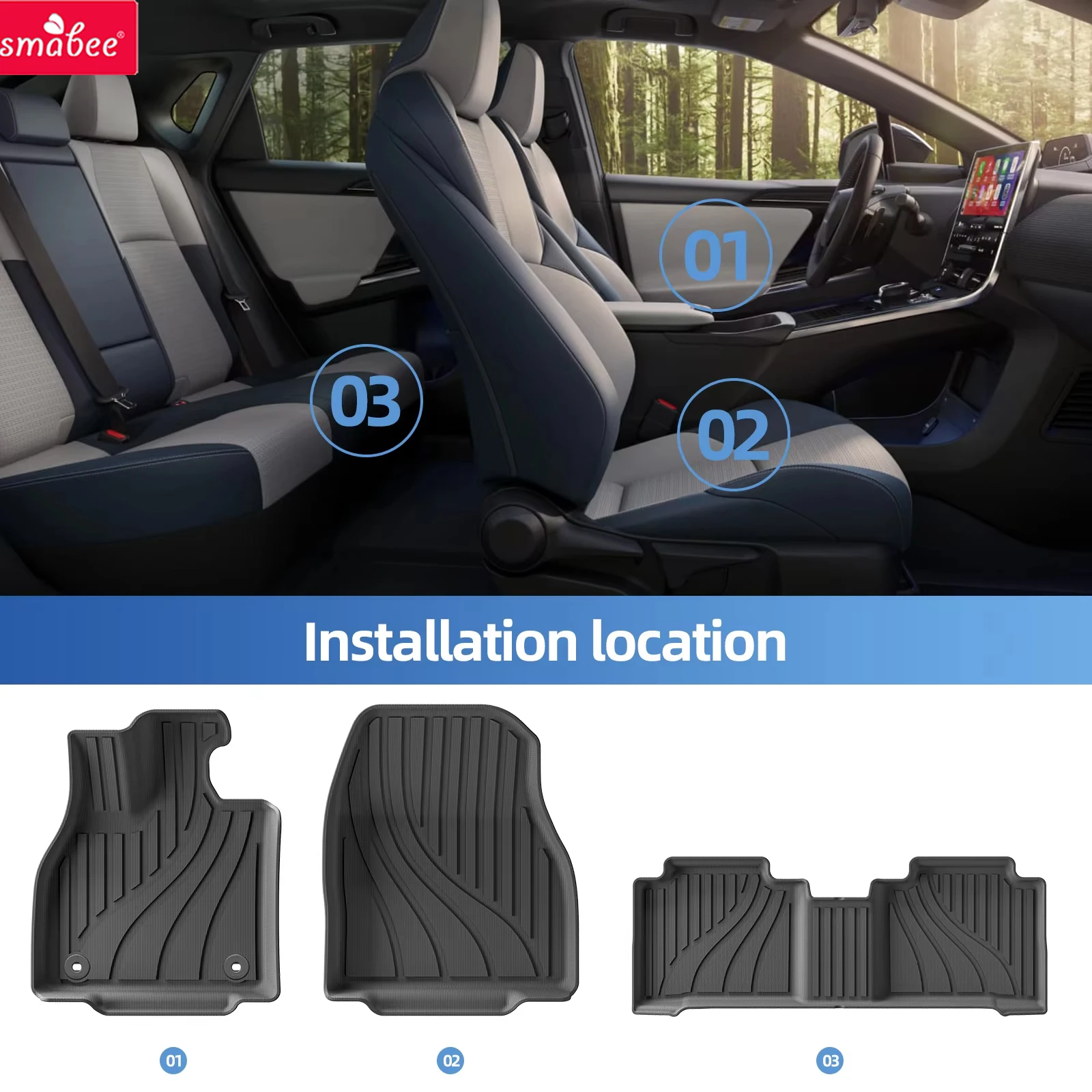 Tapetes de Carro 3D TPE e Forro de Porta-Malas para Subaru Solterra e Toyota BZ4X 2023-2025 (Direção à Esquerda) - Acessório Protetor de Encosto Traseiro