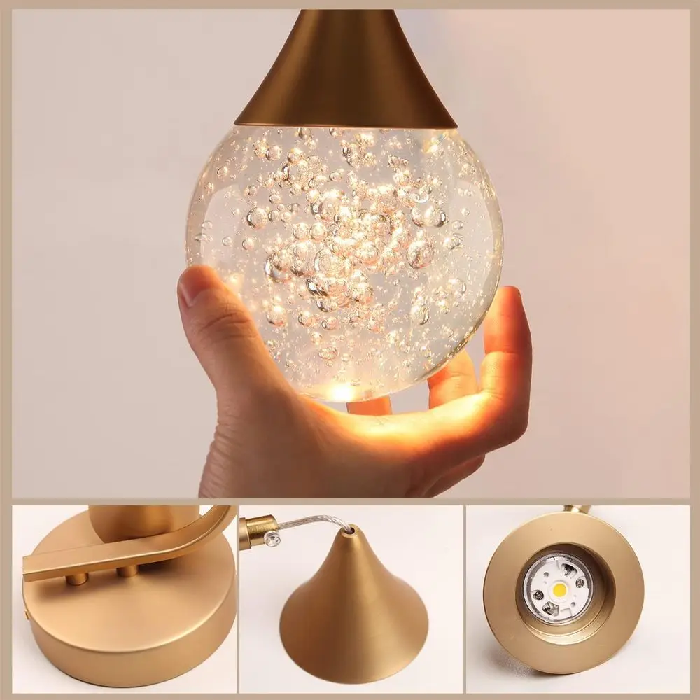 Lampu Dinding Kaca Gelembung LED 5W yang Dapat Diredupkan dalam Warna Putih Hangat untuk Dekorasi Rumah dengan Finishing Kuningan Matte