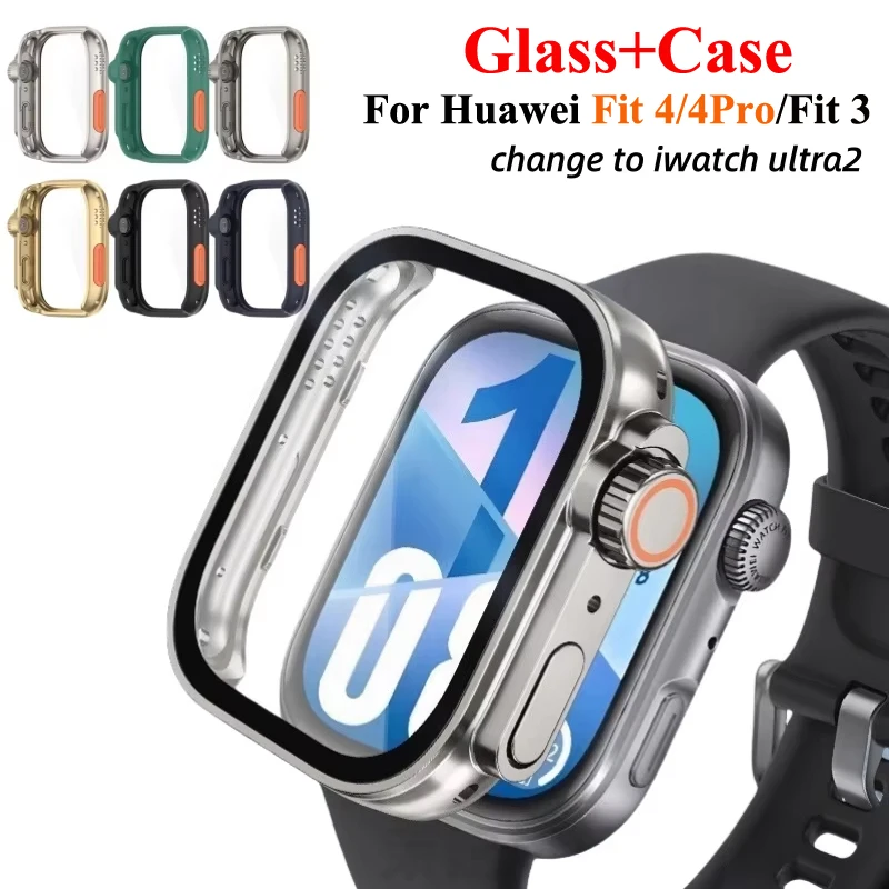 Glass Case For Huawei Watch Fit 4 Pro Change To Ultra 2 Hard PC Bumper Shell Screen Protector For Huawei Watch Fit 4/Fit 3 Case