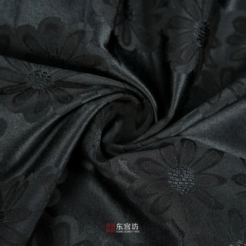 Black Daisy Shadow Jacquard Fabric Chinese Style Slightly Structured Drapey for Shirt· Dress Skirt Hanfu Qipao DIY Sewing