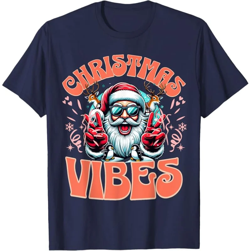 Christmas Vintage Groovy Santa Claus Vibes Womens Kids Girls T-Shirt